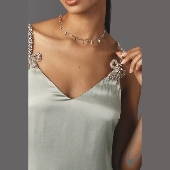 NEW Size M, Corey Lynn Calter Bow Strap Silky Mini Dress - Green - Picture 4 of 5